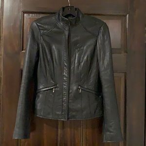 Vintage Calvin Klein 100% leather black moto jacket XS